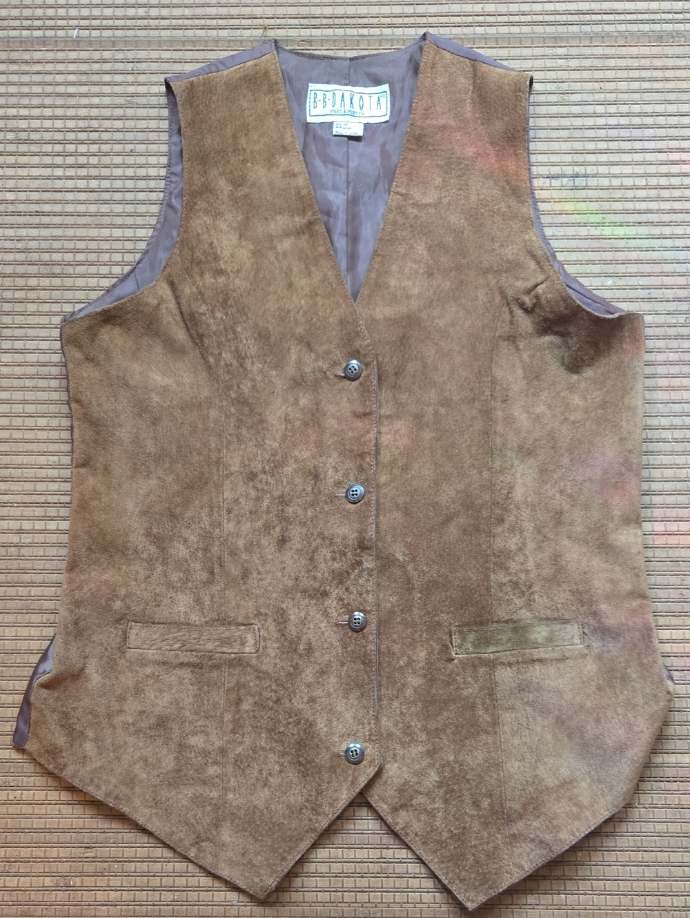 BB Dakota Vintage Brown Suede Leather Button Front Vest Medium
